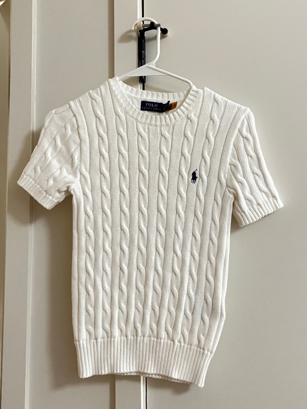 Polo by Ralph Lauren White Cable Knit Short Sleeve Sweater